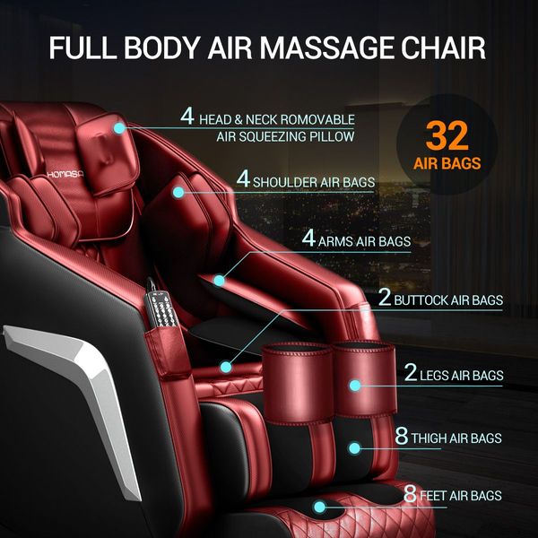 HOMASA Red Full Body Massage Chair Zero Gravity Recliner