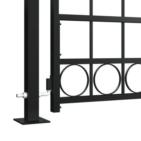 Fence Gate with Arched Top and 2 Posts 100x200 cm Black