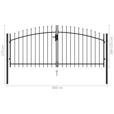 Fence Gate Double Door with Spike Top Steel 3x1.25 m Black