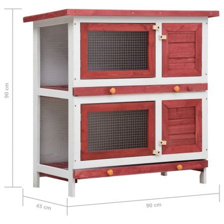 Outdoor Rabbit Hutch 4 Doors Red Wood