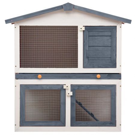 Outdoor Rabbit Hutch 3 Doors Grey Wood