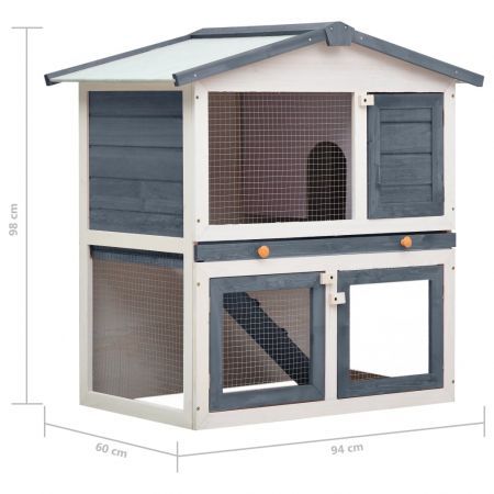 Outdoor Rabbit Hutch 3 Doors Grey Wood