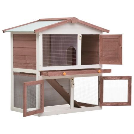 Outdoor Rabbit Hutch 3 Doors Brown Wood