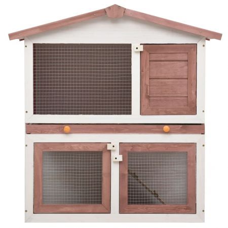 Outdoor Rabbit Hutch 3 Doors Brown Wood