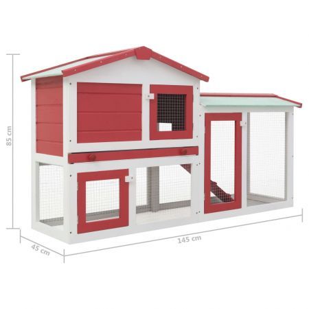 Outdoor Large Rabbit Hutch Red and White 145x45x85 cm Wood