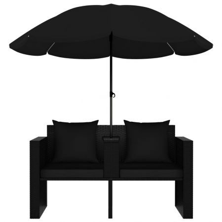 Garden Bed with Parasol Poly Rattan Black