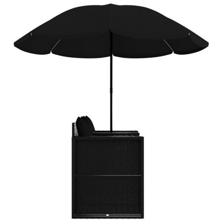 Garden Bed with Parasol Poly Rattan Black