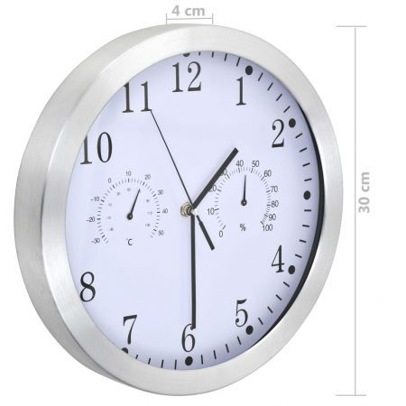 Wall Clock with Quartz Movement Hygrometer and Thermometer 30 cm White