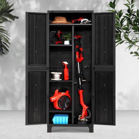 Gardeon 173cm Outdoor Storage Cabinet Box Lockable Cupboard Sheds Garage Adjustable Black