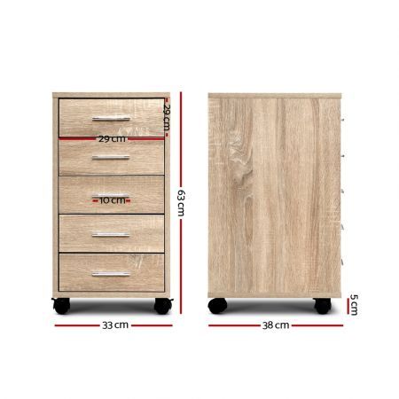 5 Drawer Filing Cabinet Storage Drawers Wood Study Office School File Cupboard