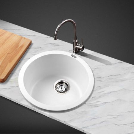 Cefito Kitchen Sink Granite Stone Laundry Top or Undermount Double White 440x190mm