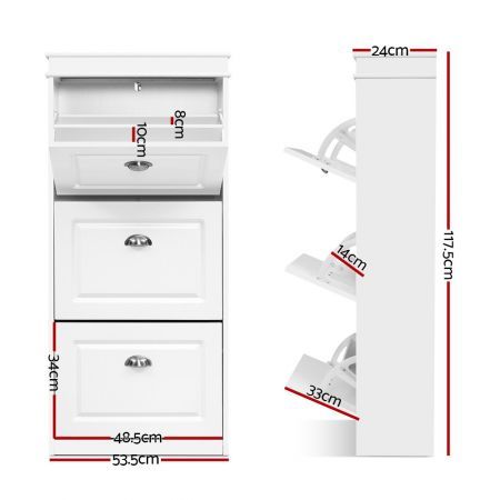 Artiss Shoe Cabinet 18 Pairs 3-tier White Sena