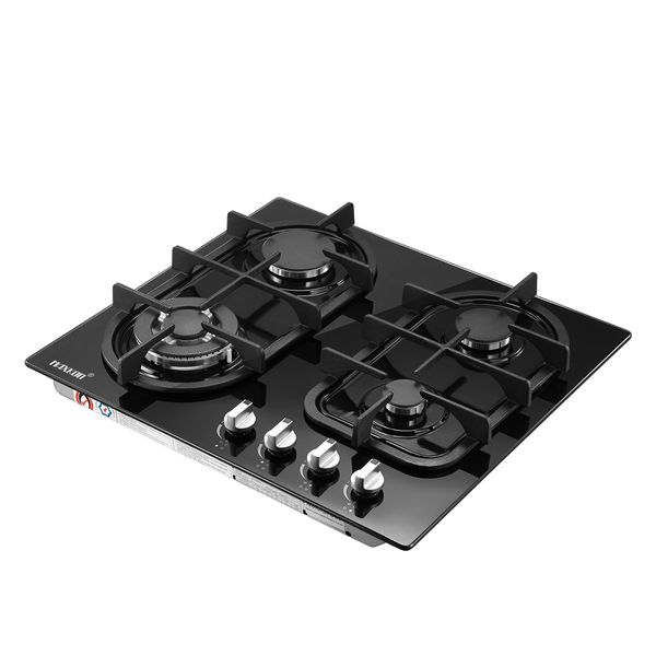 Gas Cooktop 4 Burner Gas Hob Black Tempered Glass Top Gas Stove NG LPG