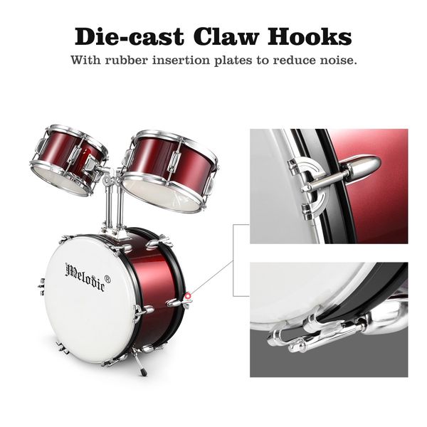 Melodic 5 Piece Drum Kit for Children Kids w/ Kick Pedal Cymbals Stool Drumsticks Red 