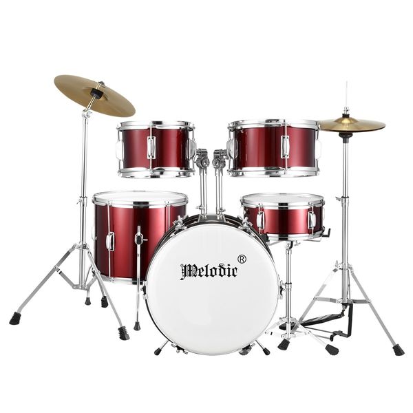 Melodic 5 Piece Drum Kit for Children Kids w/ Kick Pedal Cymbals Stool Drumsticks Red 