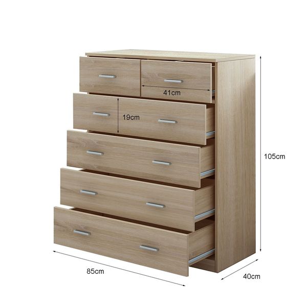 6 Chest of Drawers Tallboy Storage Bedroom Cabinet Oak