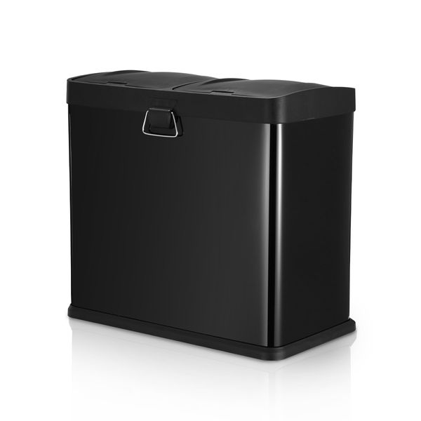 48L Dual Compartment Pedal Bin Kitchen Recycling Waste Bins Coated Steel Black 