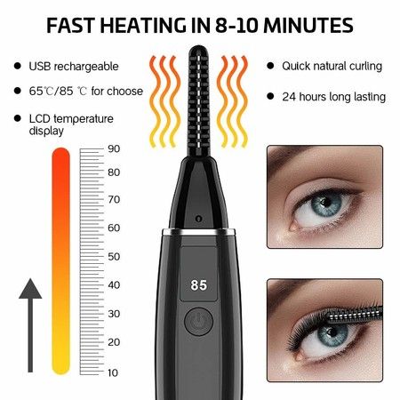 Electric Eyelash Curler USB Rechargeable 2 Temperature heating LED Display