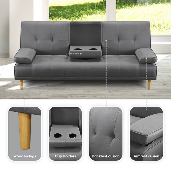 188cm Fabric Sofa Bed Set 3 Seater Lounge Couch Recliner with Cup Holders Dark Grey