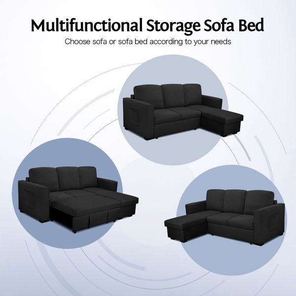 Sofa Bed Lounge Set Futon Couch 3 Seater Storage Chaise Corner Black