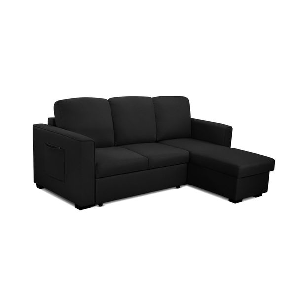 Sofa Bed Lounge Set Futon Couch 3 Seater Storage Chaise Corner Black