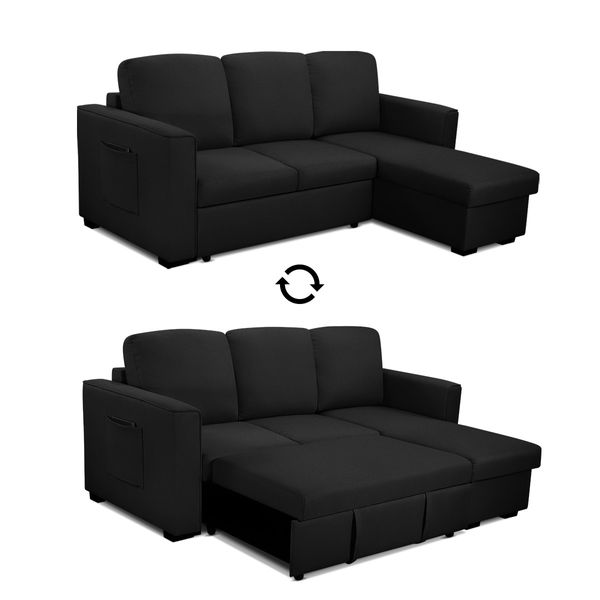 Sofa Bed Lounge Set Futon Couch 3 Seater Storage Chaise Corner Black