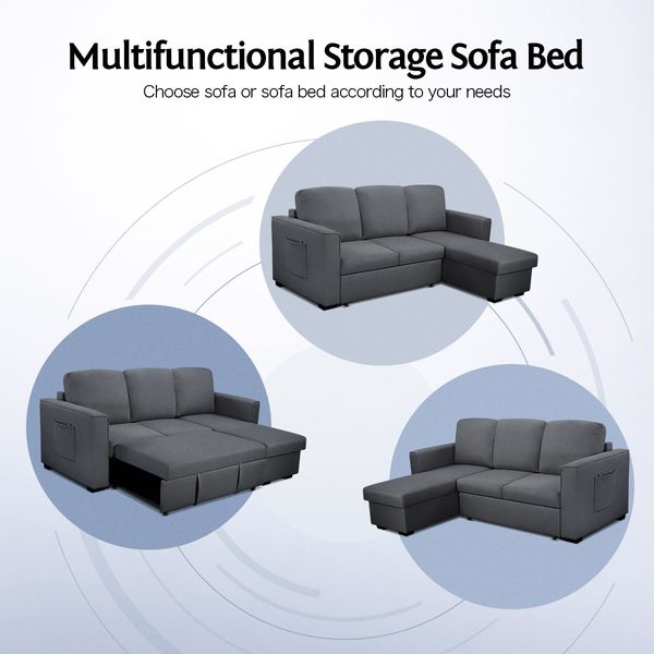 Sofa Bed Lounge Set Futon Couch 3 Seater Storage Chaise Corner Dark Grey