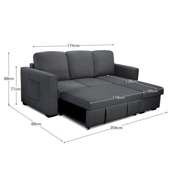 Sofa Bed Lounge Set Futon Couch 3 Seater Storage Chaise Corner Dark Grey