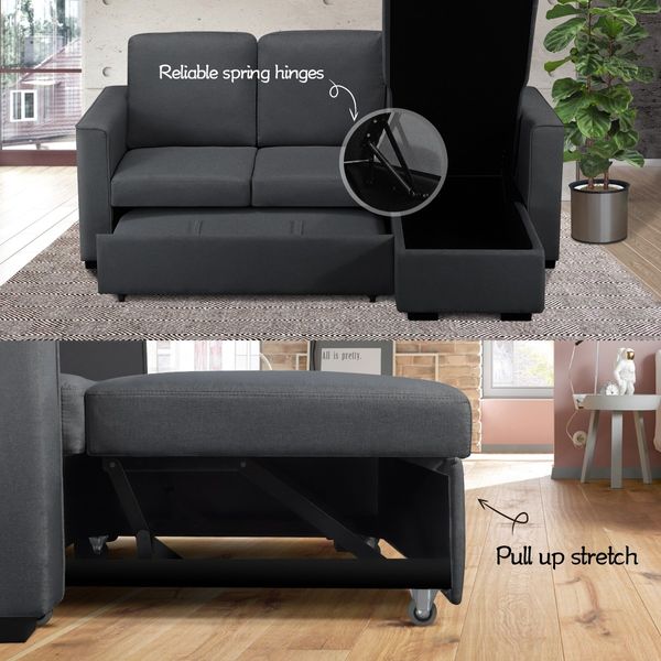 Sofa Bed Lounge Set Futon Couch 3 Seater Storage Chaise Corner Dark Grey