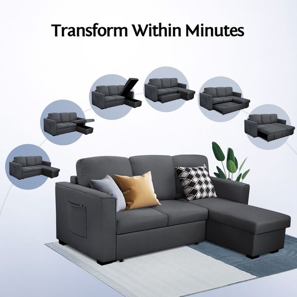 Sofa Bed Lounge Set Futon Couch 3 Seater Storage Chaise Corner Dark Grey