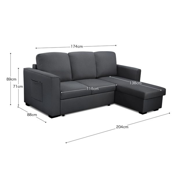 Sofa Bed Lounge Set Futon Couch 3 Seater Storage Chaise Corner Dark Grey