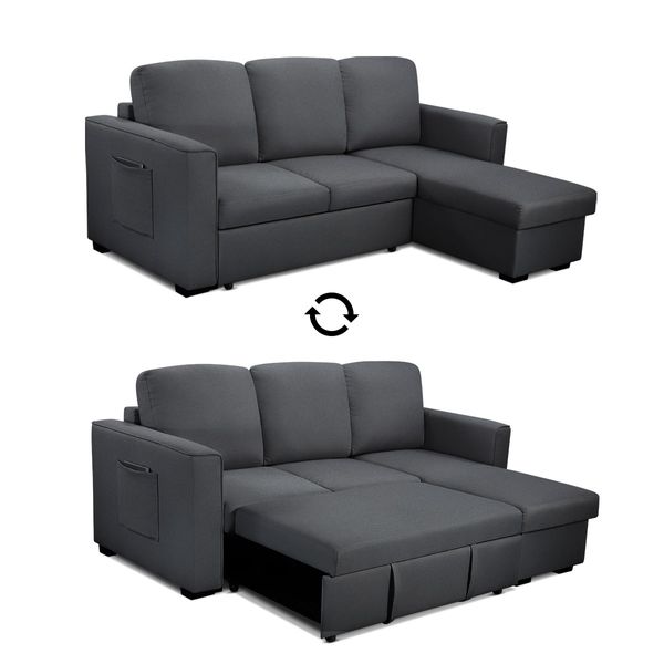 Sofa Bed Lounge Set Futon Couch 3 Seater Storage Chaise Corner Dark Grey