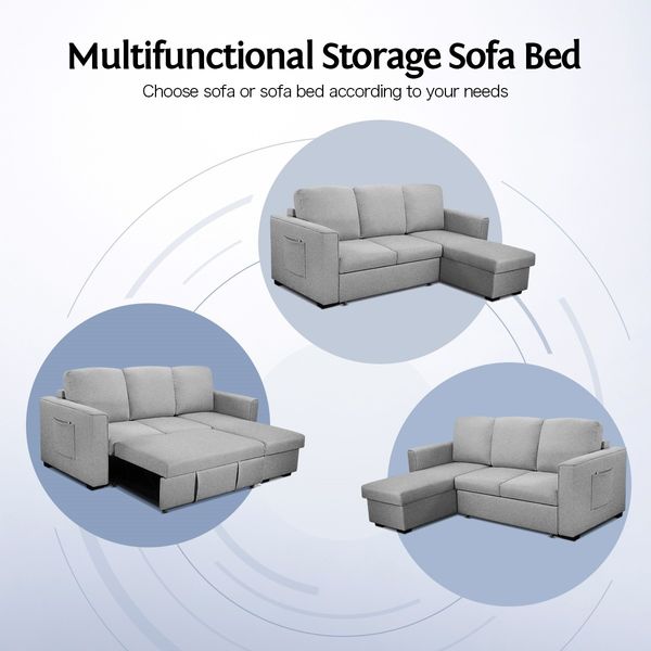 Sofa Bed Lounge Set Futon Couch 3 Seater Storage Chaise Corner Light Grey