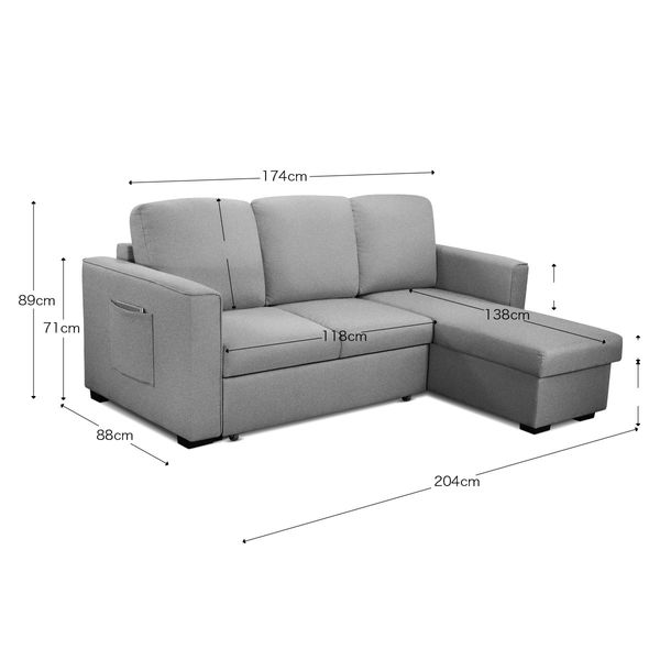 Sofa Bed Lounge Set Futon Couch 3 Seater Storage Chaise Corner Light Grey