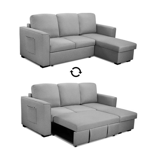 Sofa Bed Lounge Set Futon Couch 3 Seater Storage Chaise Corner Light Grey