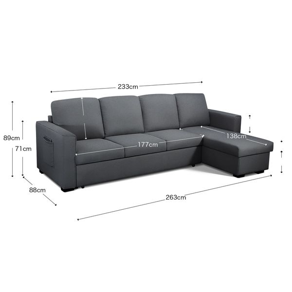 4 Seater Fabric Sofa Bed Corner Lounge Chaise Couch Set with Storage Dark Grey