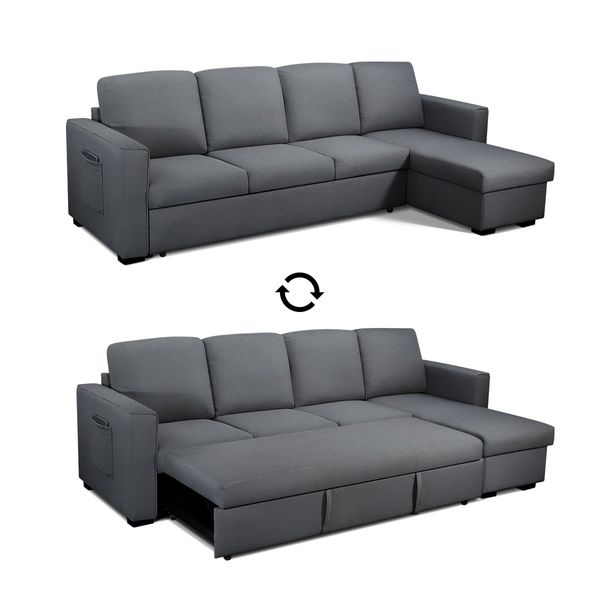 4 Seater Fabric Sofa Bed Corner Lounge Chaise Couch Set with Storage Dark Grey