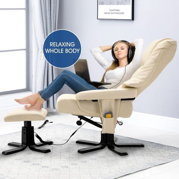 Full Body Massage Recliner Chair 8 Point Heated Office Chair Beige