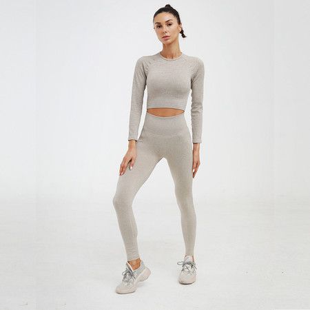 Size S  2 Piece Seamless Leggings Crop Top Set Gym Clothes Yoga Outfits Col.Grey