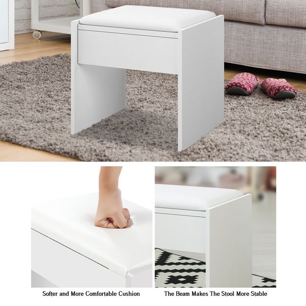 White Dressing Table Makeup Vanity Table Stool Set with Drawers and Lighted Mirror