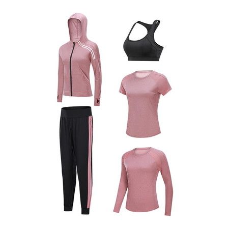 Size S   5PCS Yoga Gym Crop Top Compression Workout Athletic Short Long Sleeve Coat Pants