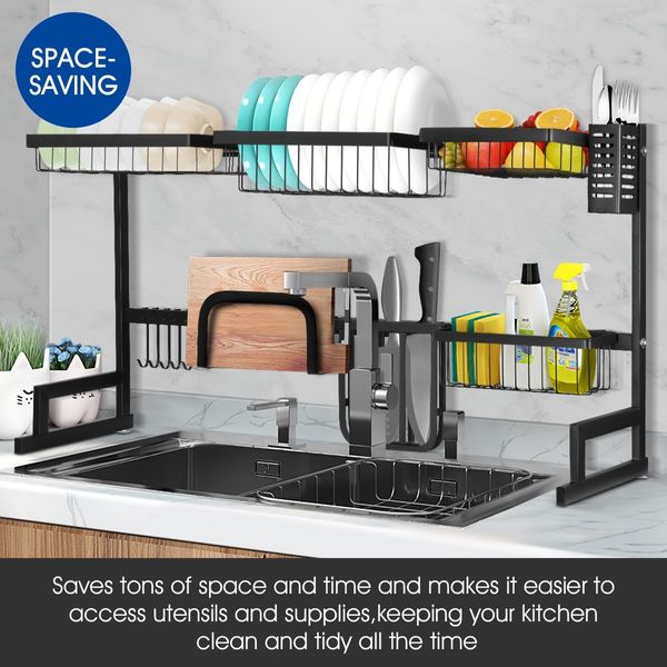 Multifunctional Kitchen Over Sink Dish Drying Rack Stainless Steel Storage Shelf Organiser