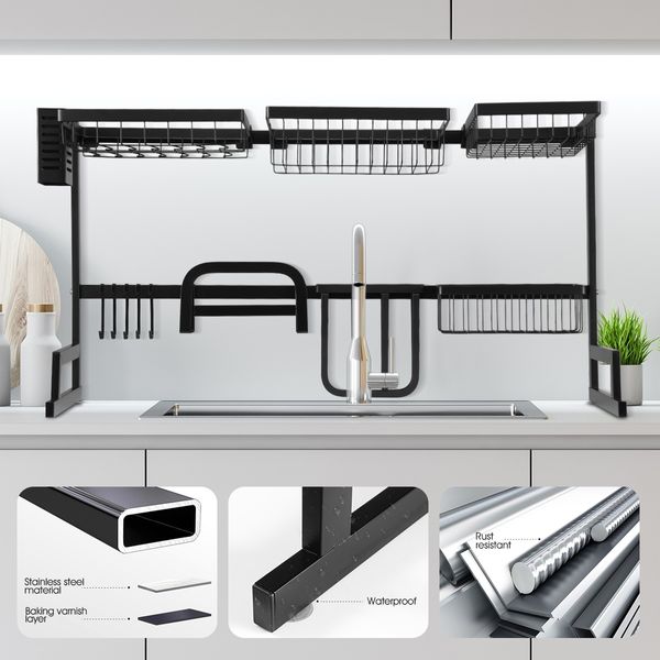 Multifunctional Kitchen Over Sink Dish Drying Rack Stainless Steel Storage Shelf Organiser