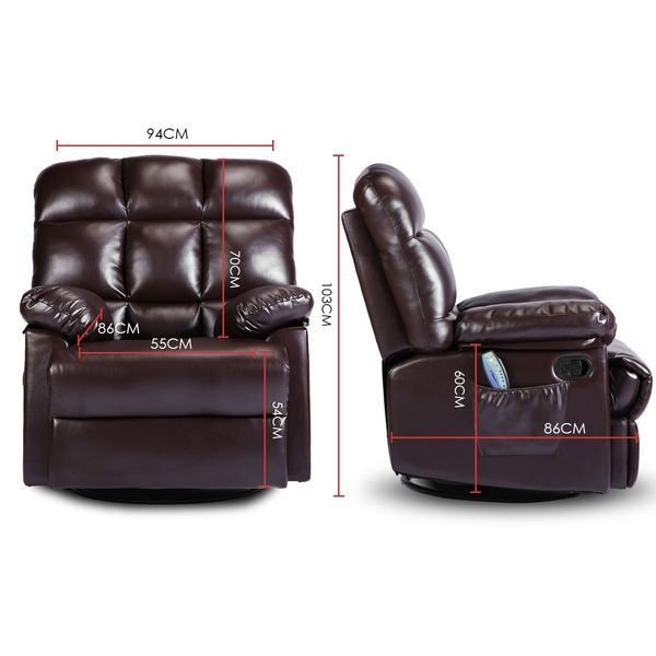 PU Leather Recliner Massage Chair 360-Degree Swivel 8-Point Heating Seat