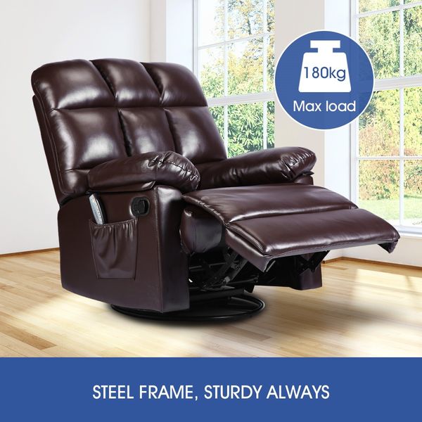 PU Leather Recliner Massage Chair 360-Degree Swivel 8-Point Heating Seat