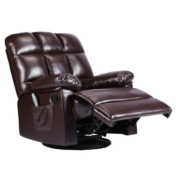 PU Leather Recliner Massage Chair 360-Degree Swivel 8-Point Heating Seat