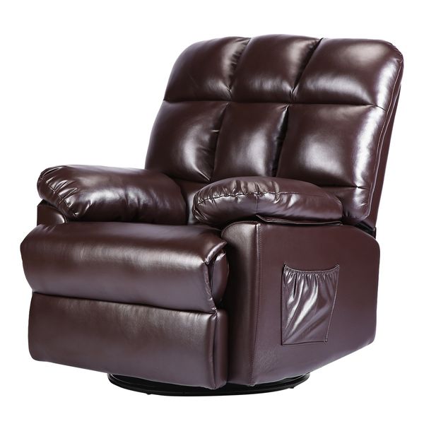 PU Leather Recliner Massage Chair 360-Degree Swivel 8-Point Heating Seat