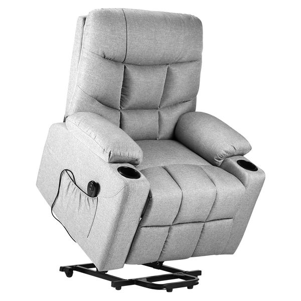 Lift Motor Recliner Massage Chair 8-Point Heating Armchair Wheeled Fabric Sofa Grey