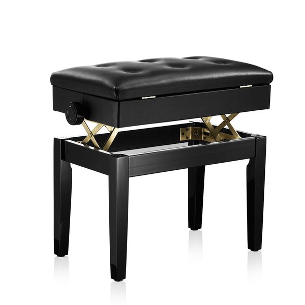 Melodic Adjustable Wood Keyboard Piano Bench Stool with Built-in Storage Black