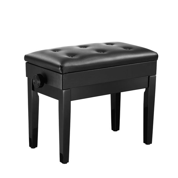 Melodic Adjustable Wood Keyboard Piano Bench Stool with Built-in Storage Black